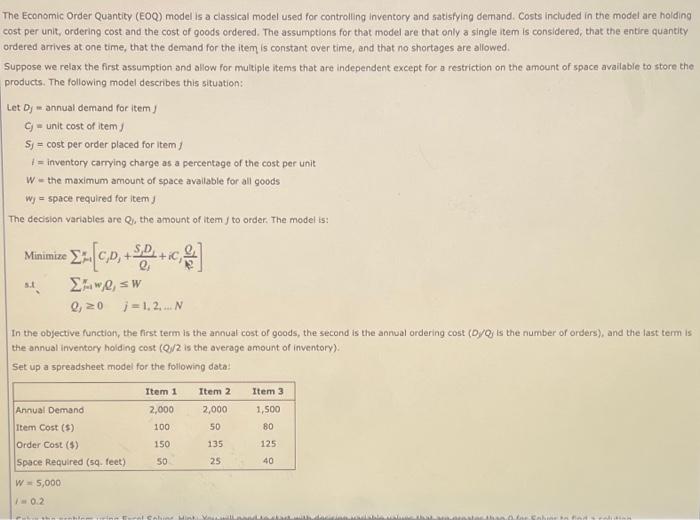 Solved The Economic Order Quantity (EOQ) model is a | Chegg.com