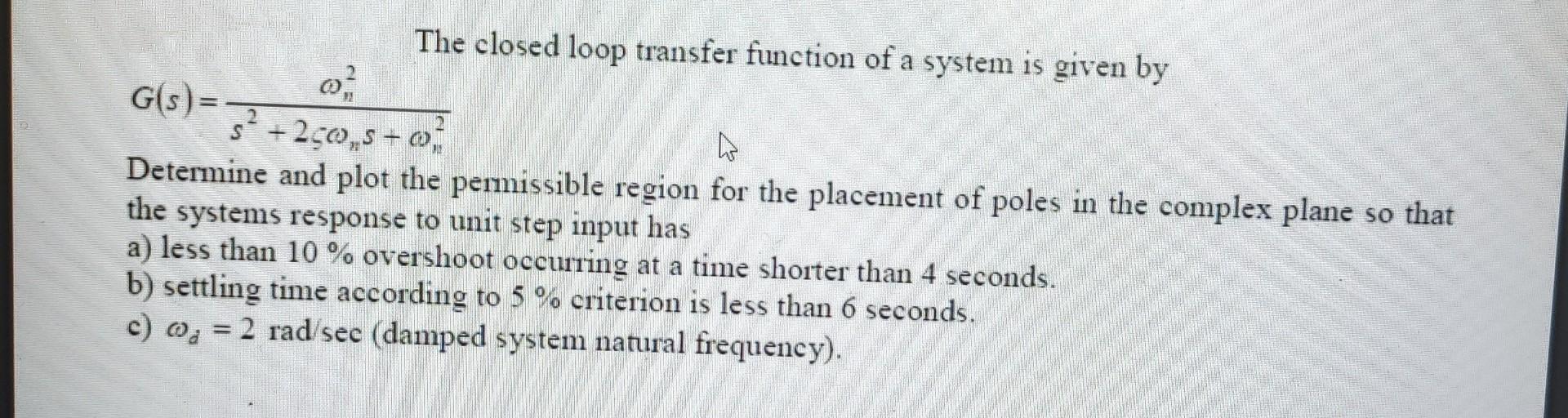 Solved The closed loop transfer function of a system is | Chegg.com