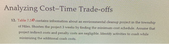Solved Analyzing Cost-Time Trade-offs 12. Table 7.5 contains | Chegg.com