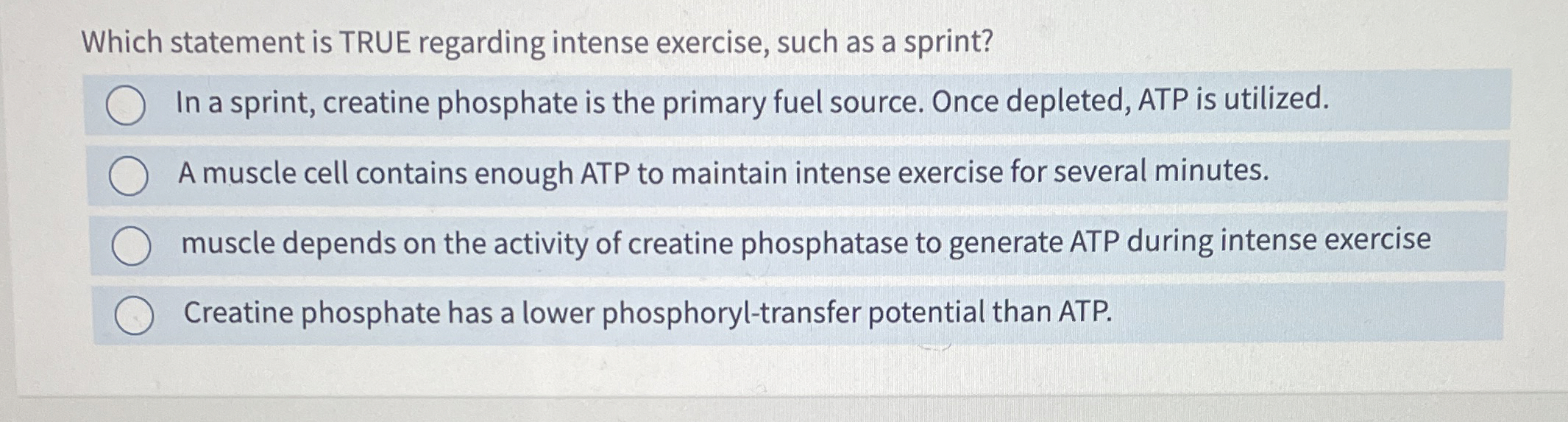 Solved Which statement is TRUE regarding intense exercise, | Chegg.com
