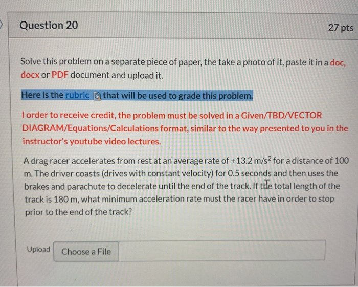 Solved Question 20 27 pts Solve this problem on a separate | Chegg.com