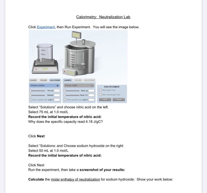 Calorimetry Neutralization Lab Click Experiment,