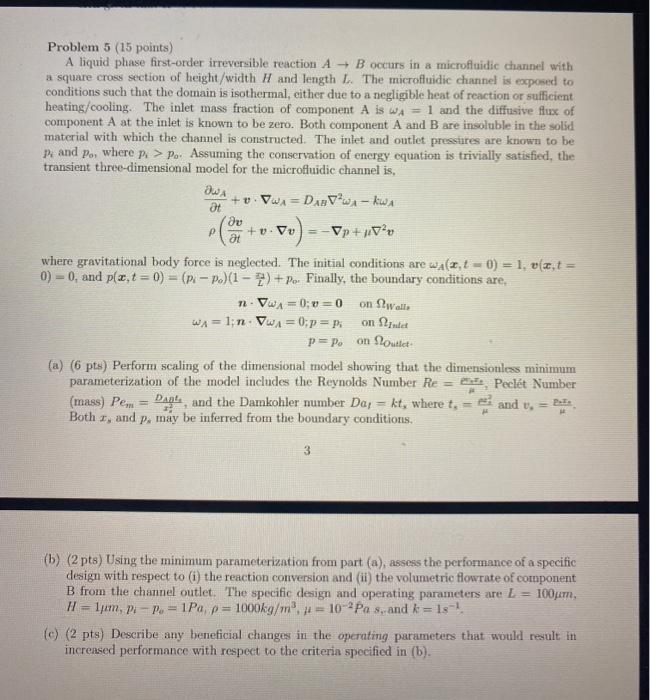 Problem 5 15 Points A Liquid Phase First Order I Chegg Com