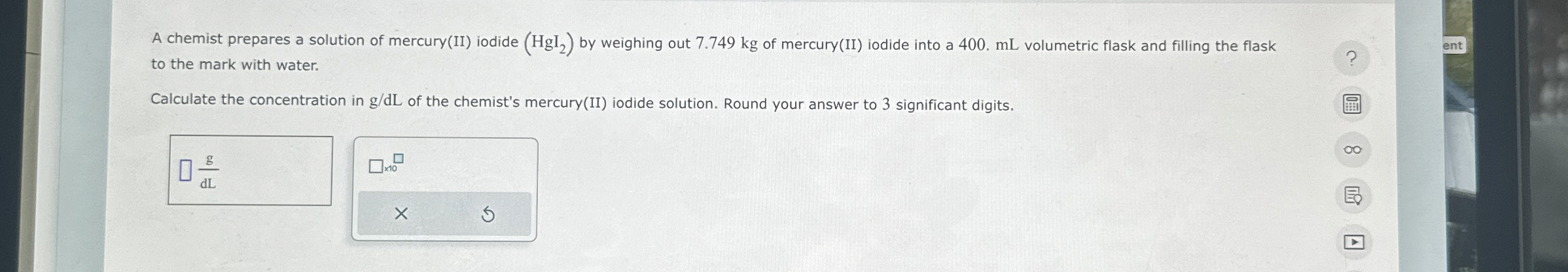 Solved A chemist prepares a solution of mercury(II) ﻿iodide | Chegg.com