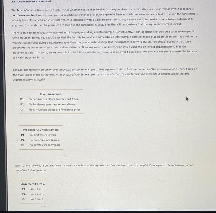Solved 32. Counterexample Method The form of a deductive