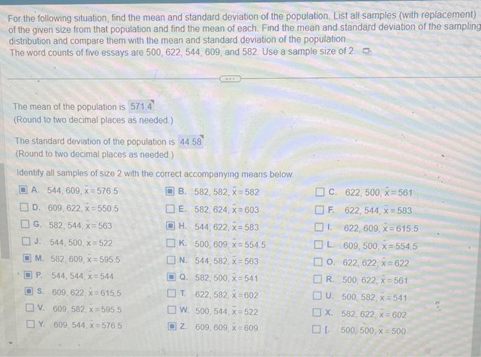 Solved for the following situation find the mean and chegg