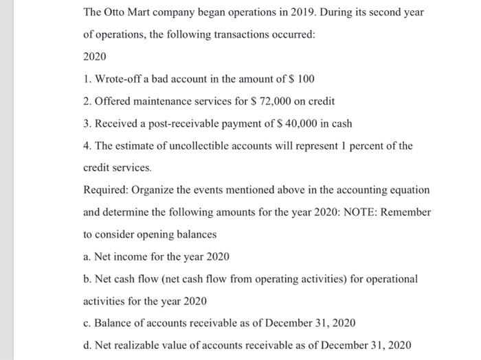 Solved The Otto Mart company began operations in 2019.