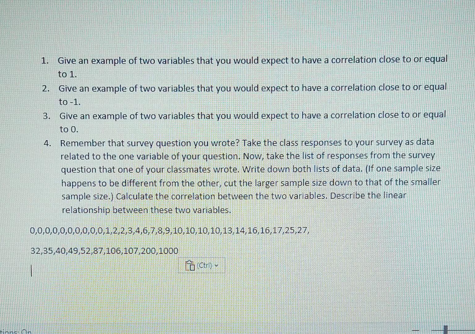 Solved 3. 1. Give an example of two variables that you would | Chegg.com