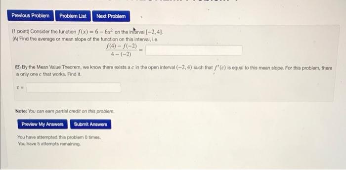 Solved Previous Probler Probler List Next Problem (1 point) | Chegg.com