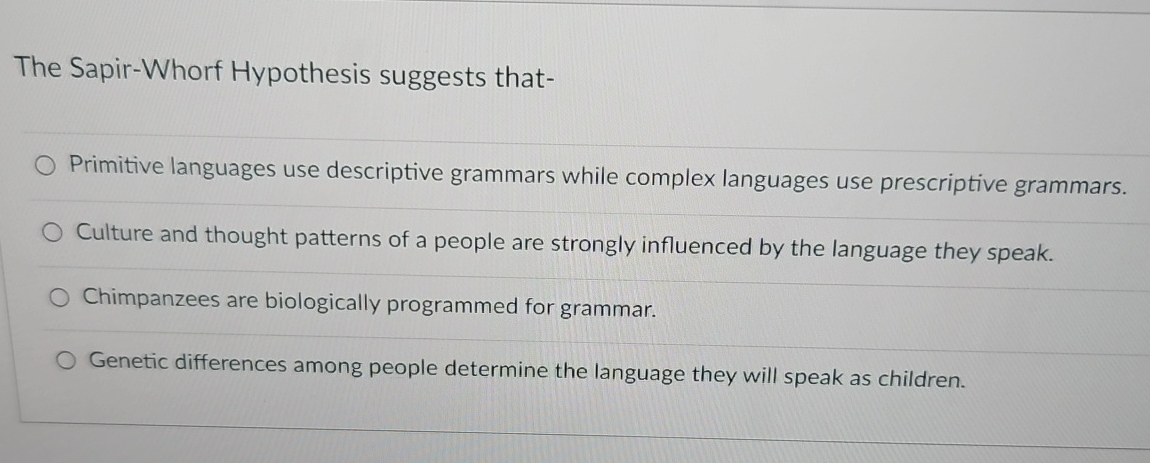 the sapir whorf hypothesis suggests that quizlet