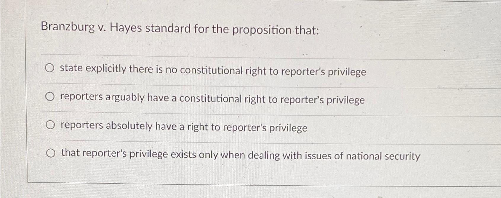 Solved Branzburg v. ﻿Hayes standard for the proposition