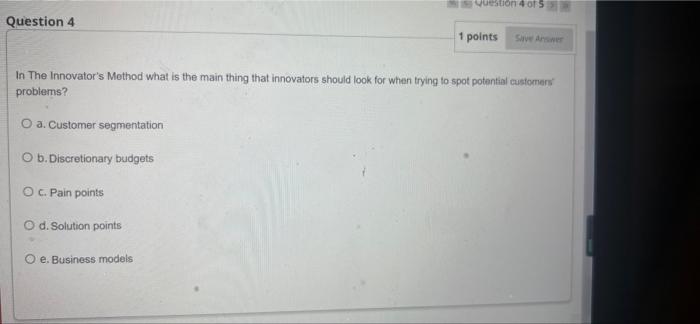 Solved uestion 4 of Question 4 1 points In The Innovator's | Chegg.com