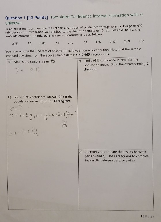 Solved Question 1 [12 Points] Two sided Confidence interval | Chegg.com