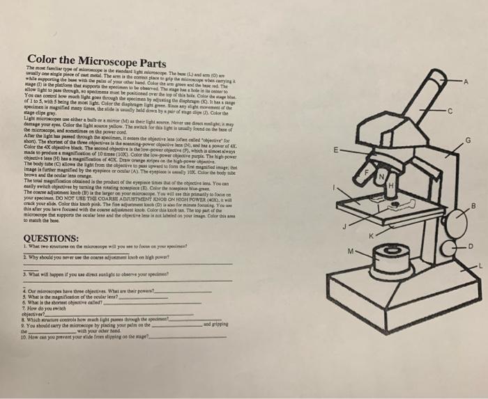 Solved Color the Microscope Parts stage clips exy. brown asd