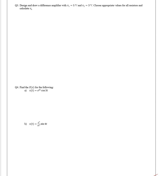 Solved Q3. Design and draw a difference amplifier with v, = | Chegg.com