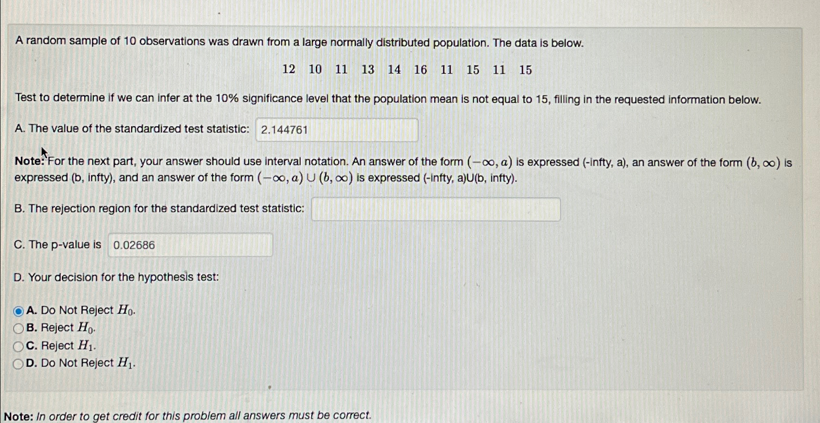 Solved A Random Sample Of 10 ﻿observations Was Drawn From A | Chegg.com