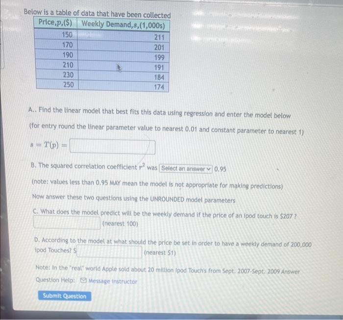 Solved Below is a table of data that have been collected | Chegg.com