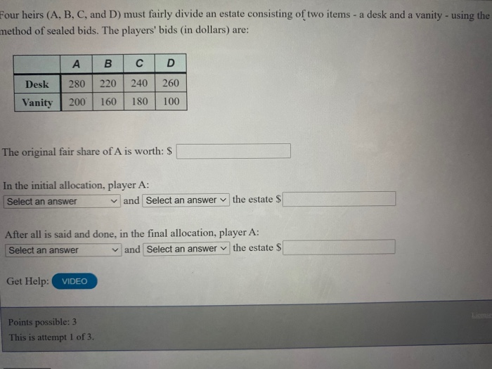 Solved Four Heirs (A, B, C, And D) Must Fairly Divide An | Chegg.com