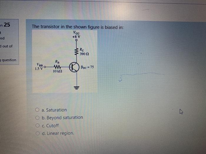 Solved on 25 The transistor in the shown figure is biased | Chegg.com