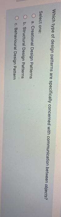 Solved Which type of design patterns are specifically | Chegg.com