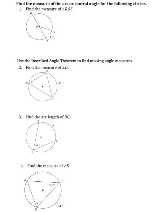 Solved Find the measure of the arc or central angle for the