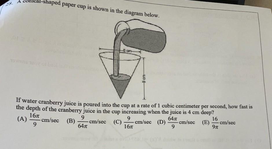Solved A conical-shaped paper cup is shown in the diagram | Chegg.com