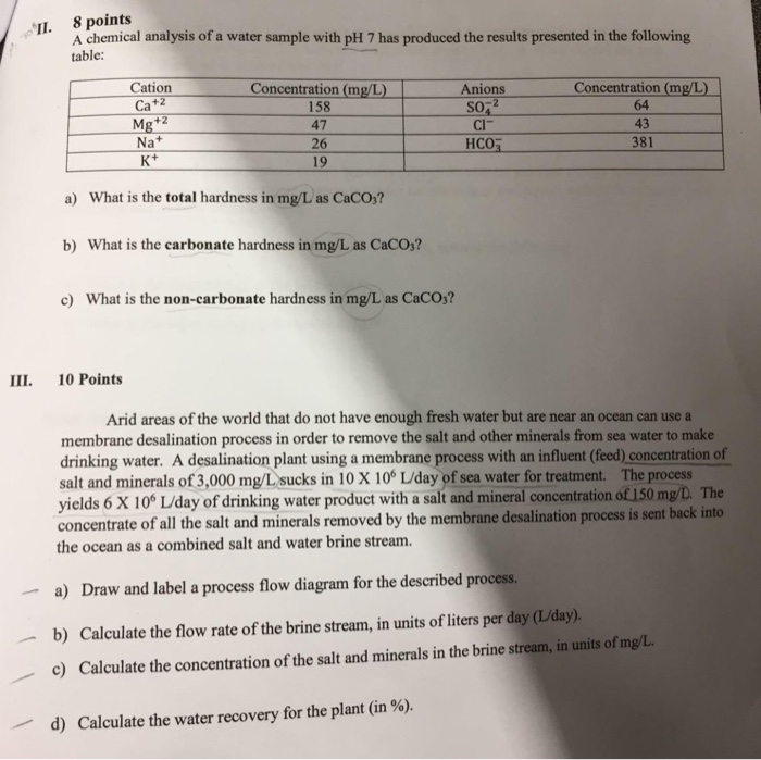 Solved Question 30 8 pts A water sample was analysed in