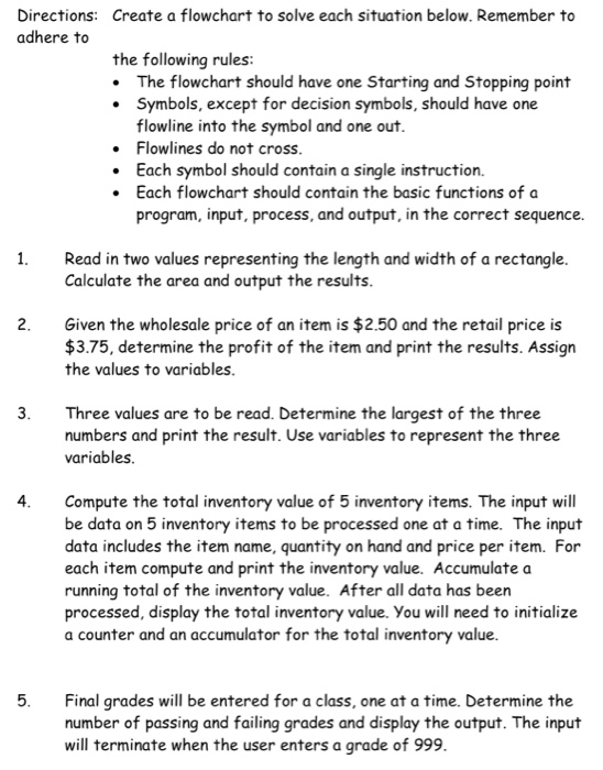 Solved Directions Create A Flowchart To Solve Each 1546