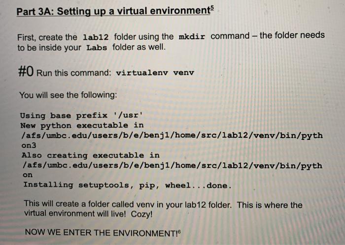 Solved Part 3A: Setting up a virtual environment First, | Chegg.com