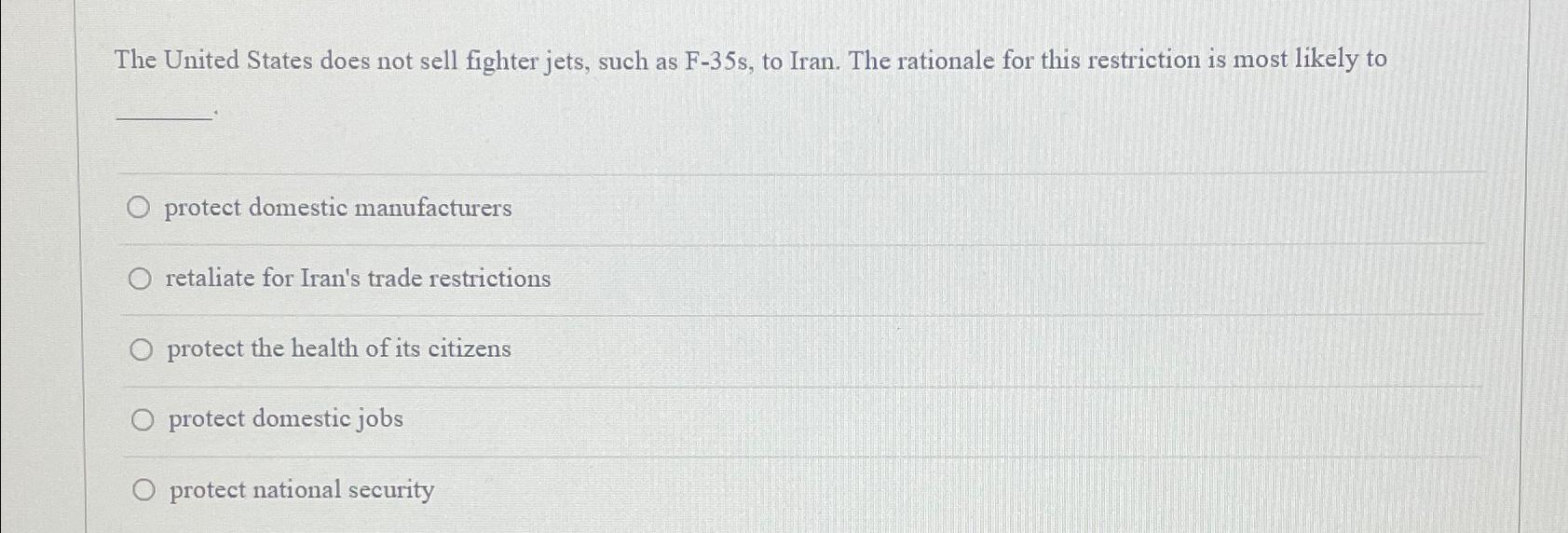 Solved The United States does not sell fighter jets, such as | Chegg.com