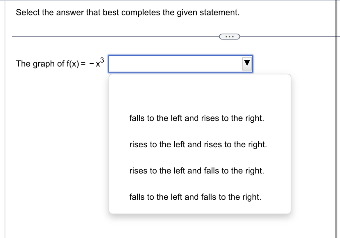Solved Select the answer that best completes the given | Chegg.com