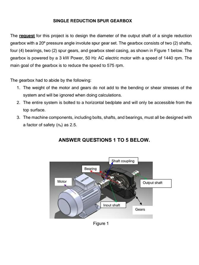 SINGLE REDUCTION SPUR GEARBOX The request for this | Chegg.com