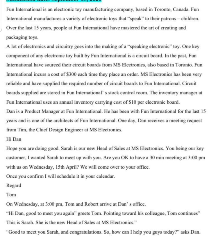 Solved Fun International is an electronic toy manufacturing