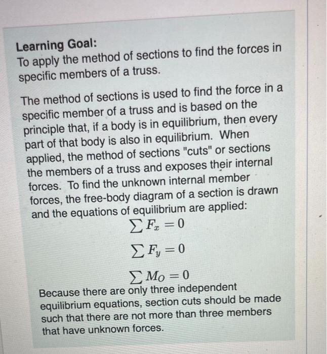 Solved Learning Goal: To apply the method of sections to | Chegg.com