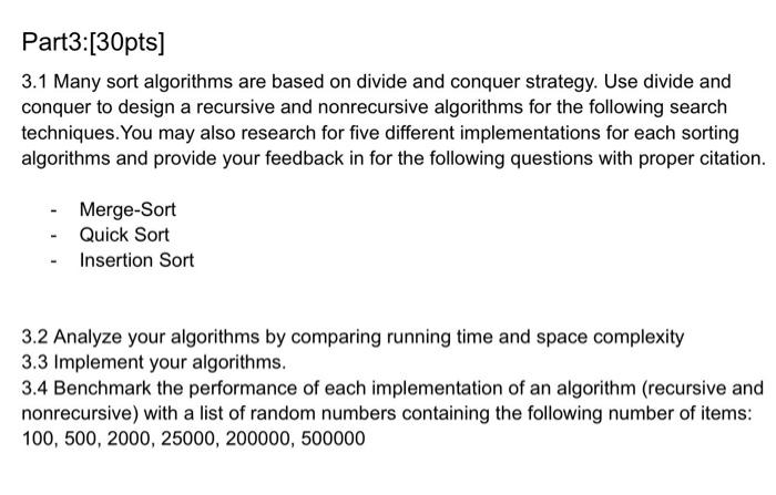 Solved Part3:[30pts] 3.1 Many sort algorithms are based on | Chegg.com