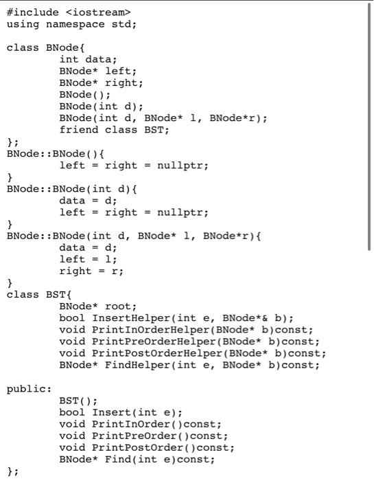 Solved You will implement a simple BST class that has an | Chegg.com