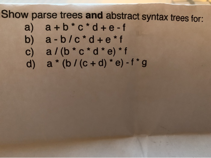Solved Show parse trees and abstract syntax trees for: a) a | Chegg.com
