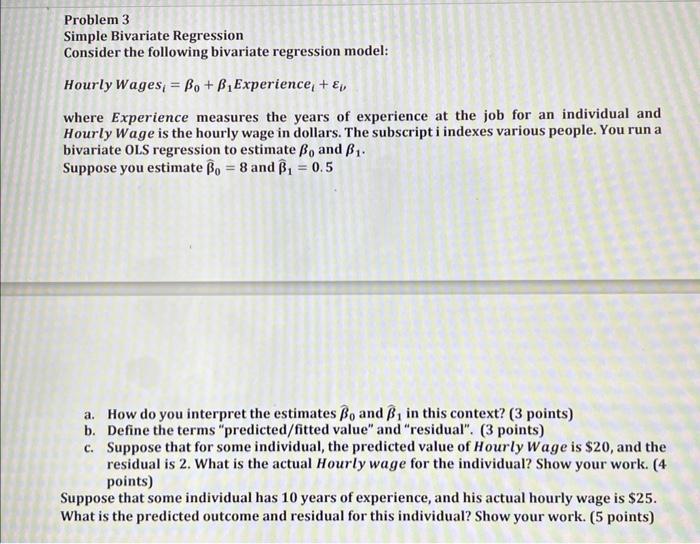 Solved Problem 3 Simple Bivariate Regression Consider The | Chegg.com