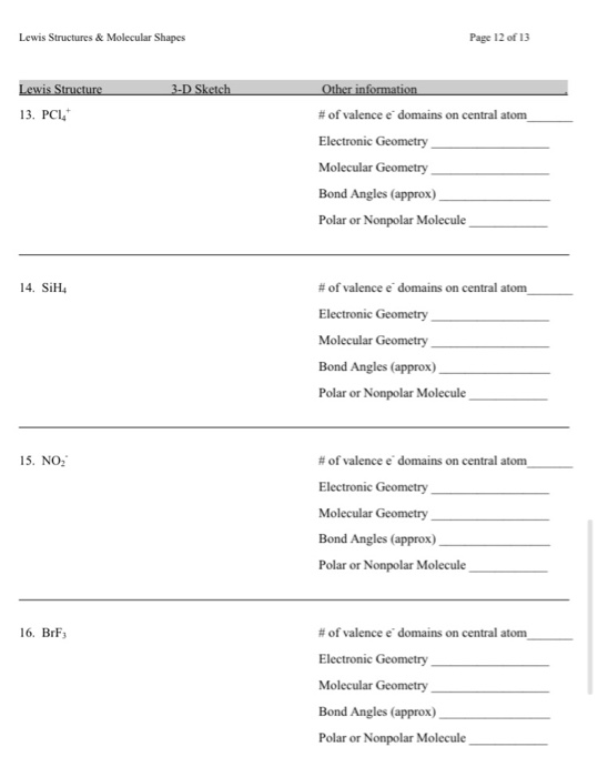 Solved Lewis Structures & Molecular Shapes Page 12 of 13 | Chegg.com