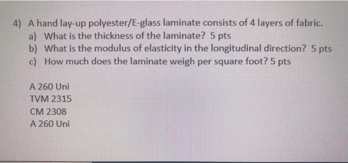 4 A Hand Lay Up Polyester E Glass Laminate Consists Chegg Com