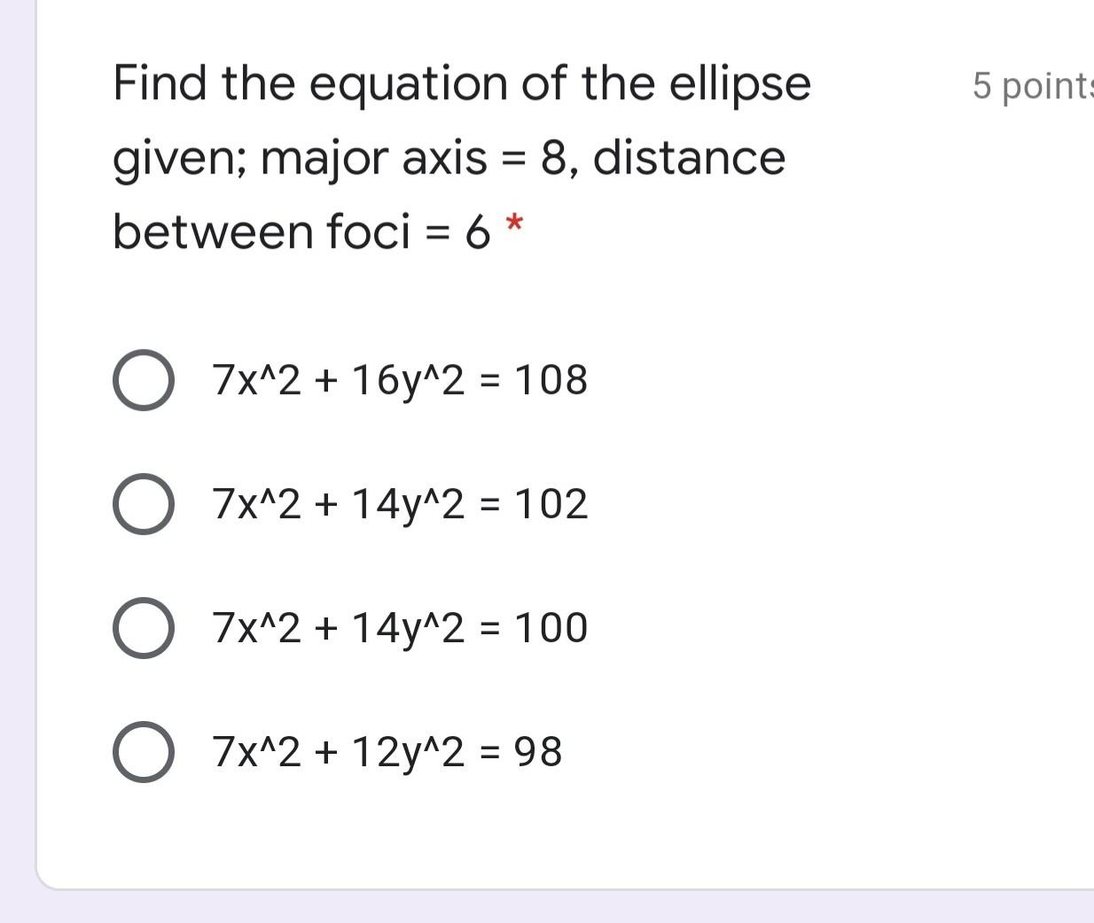 Solved 5 point: Find the equation of the ellipse given; | Chegg.com