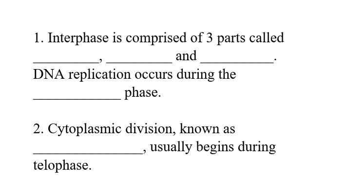 Kbc Question Interphase Solved 1. Interphase is comprised of 3 parts called and DNA | Chegg.com