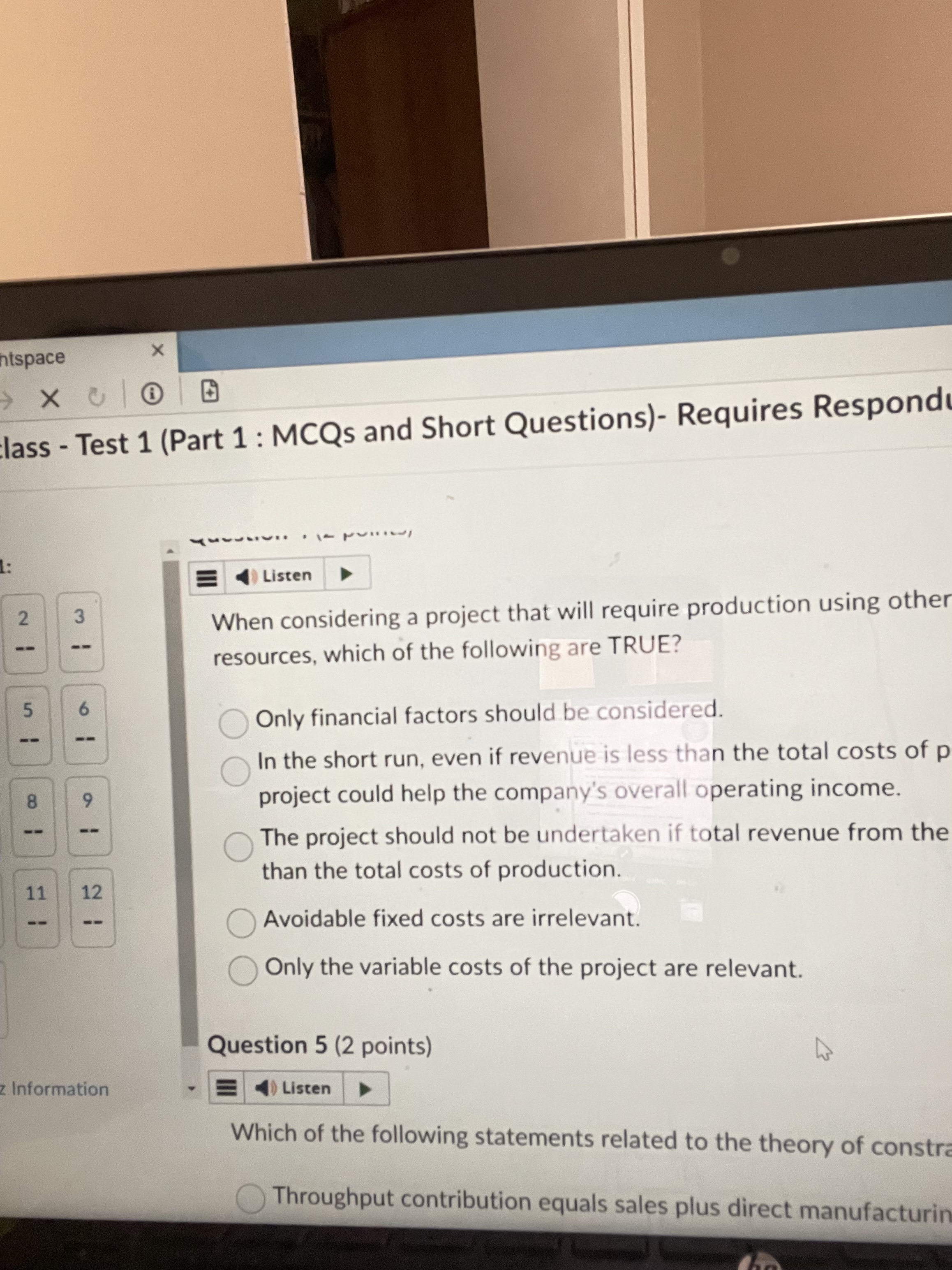 Solved lass - ﻿Test 1 (Part 1 ﻿: MCQs and Short Questions)- | Chegg.com