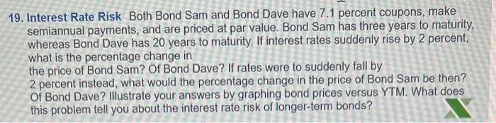 Solved 19. Interest Rate Risk Both Bond Sam and Bond Dave | Chegg.com