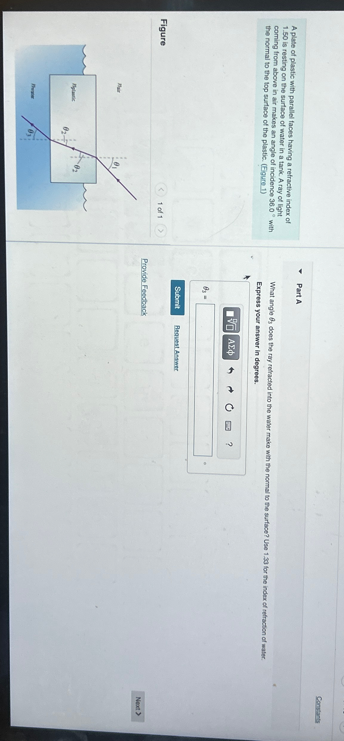 Solved A plate of plastic with parallel faces having a | Chegg.com