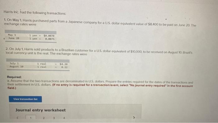 Solved Harris Inc had the following transactions: 1. On May