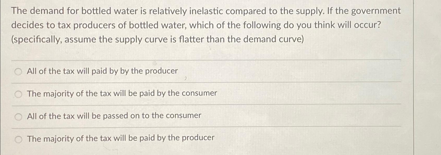 Solved The demand for bottled water is relatively inelastic