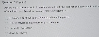 Solved Question 1 (1 ﻿point)According to the textbook, | Chegg.com