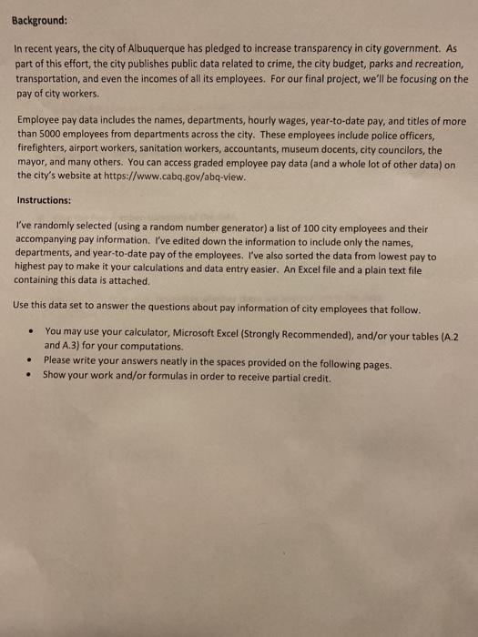 Background: In Recent Years, The City Of Albuquerque | Chegg.com