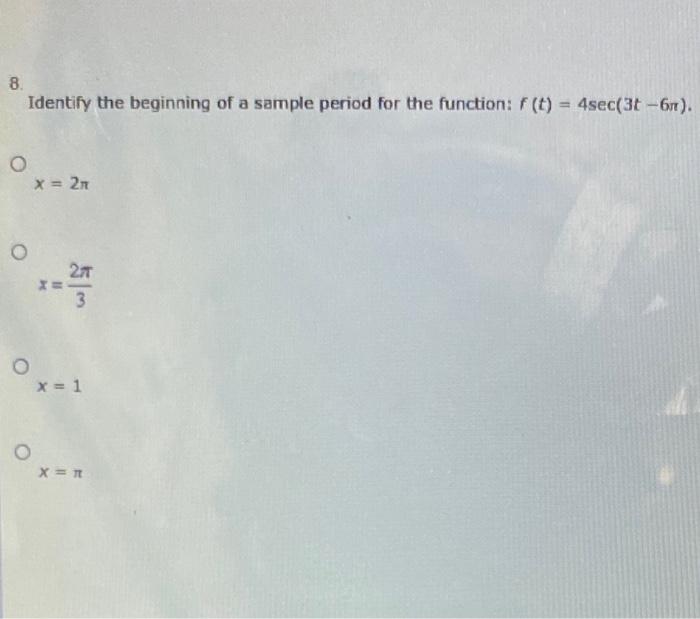 Solved Identify the beginning of a sample period for the | Chegg.com